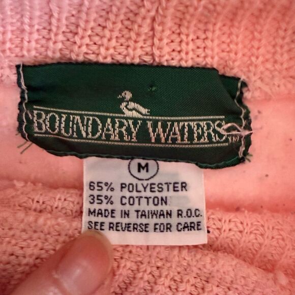 Vintage 80s Boundary Waters Pink Mixed Material Sweatshirt Grey Snowflake M - Picture 7 of 7